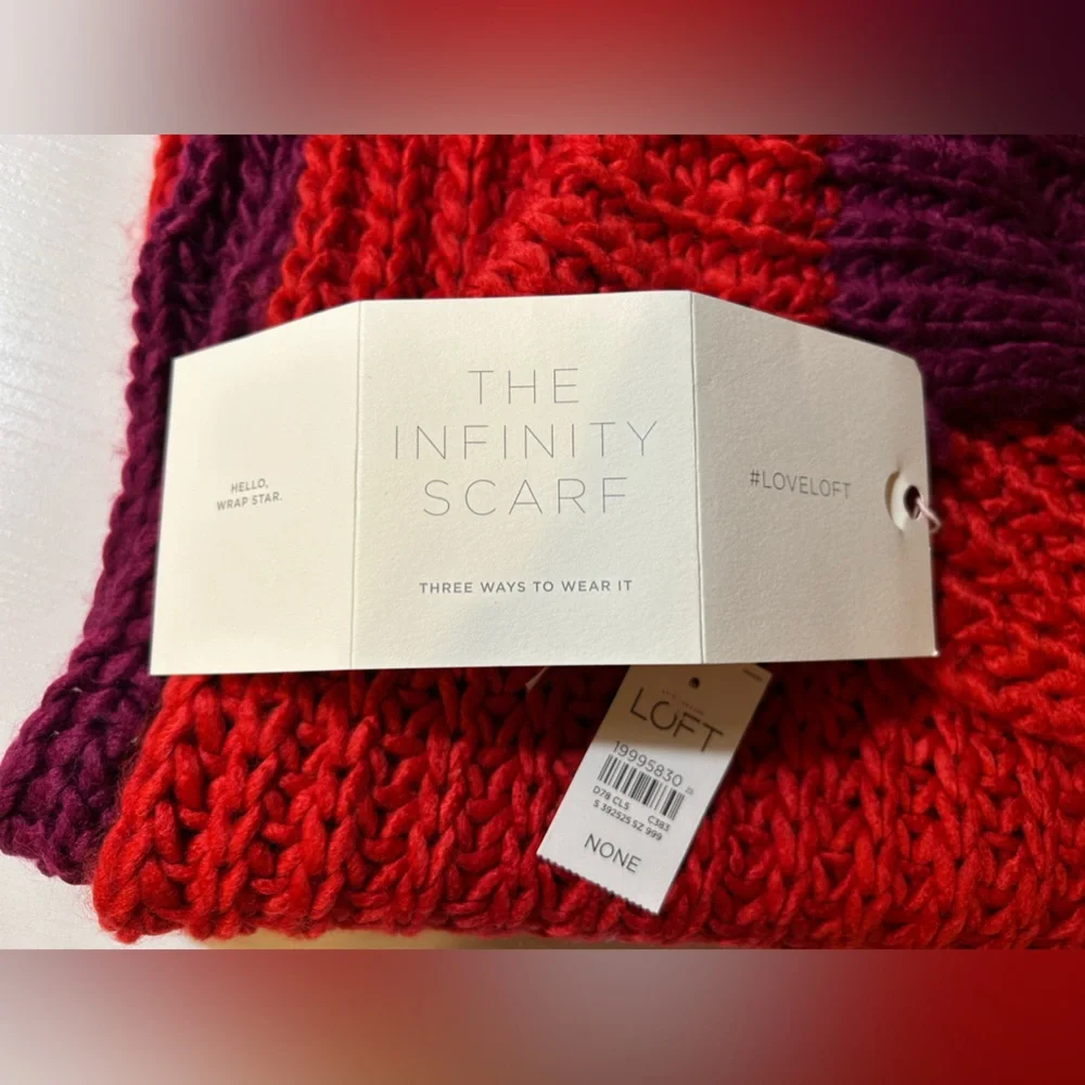 NWT Ann taylor red purple plum infinity scarf elegant classic one size
